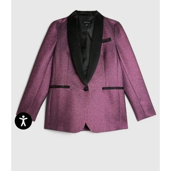 Karen Millen Women's Tailored Sparkle Contras Blazer Pink Purple Size 8 NEW - Picture 12 of 13